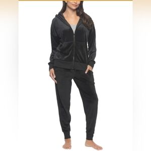 Two Piece Black Velour Hoodie & Jogger Set, XS, NWT